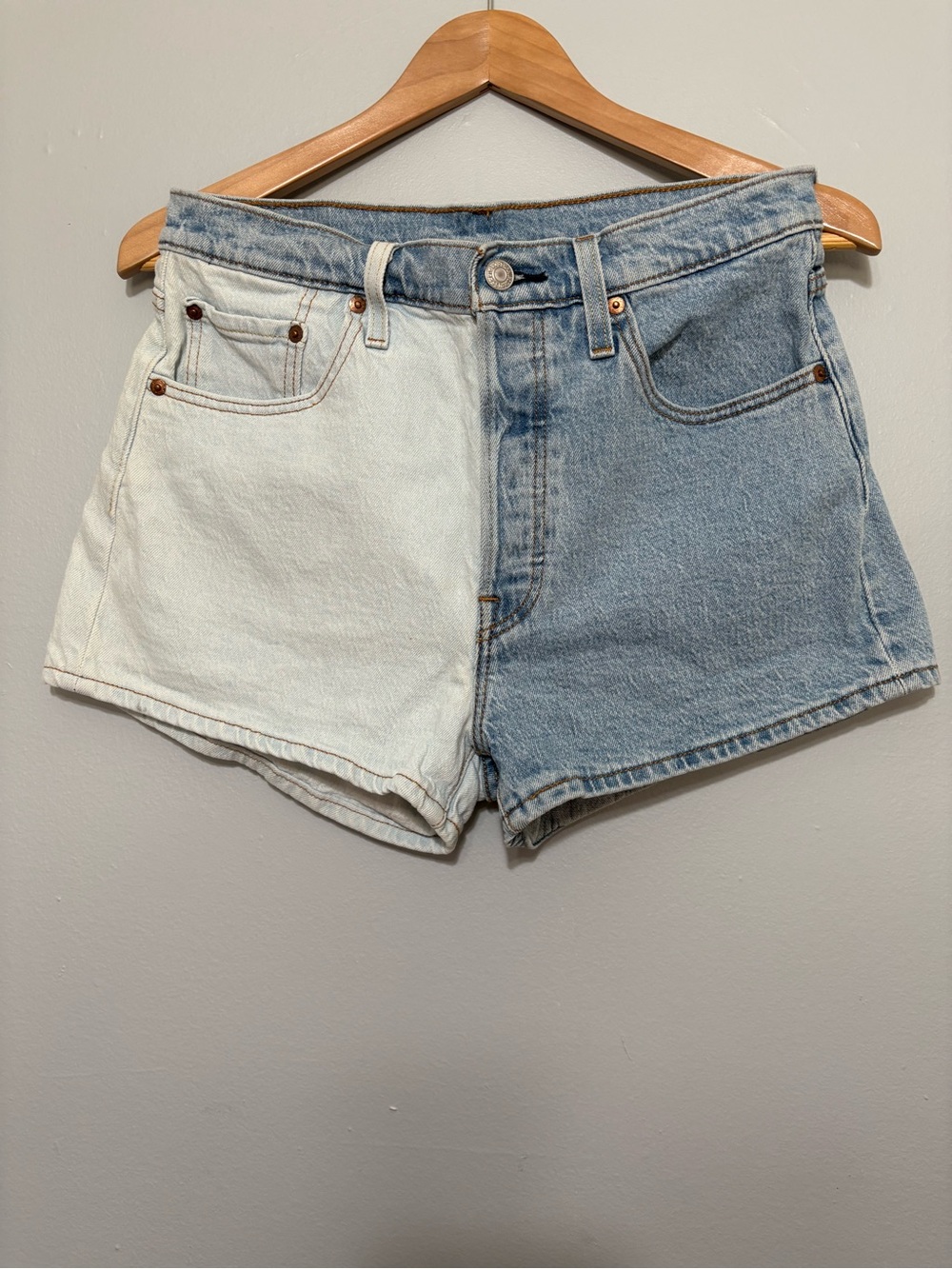 Levi's 501 Two-Tone High Waist Denim Shorts - Blue & White